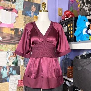Y2K Burgundy Satin Empire Waist Top